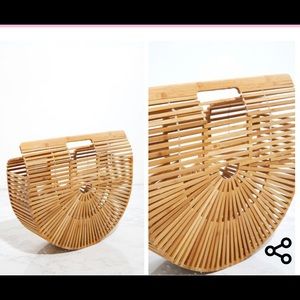 Tan Large Wooden Structured Clutch Bag
